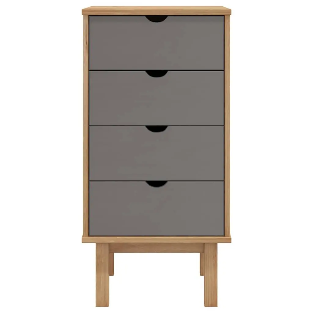 Drawer Cabinet Solid Pine Wood 4 Drawer Storage Unit Brown Grey 90cm