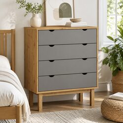 Solid Wood Drawer Cabinet in Grey Brown for Scandinavian Style