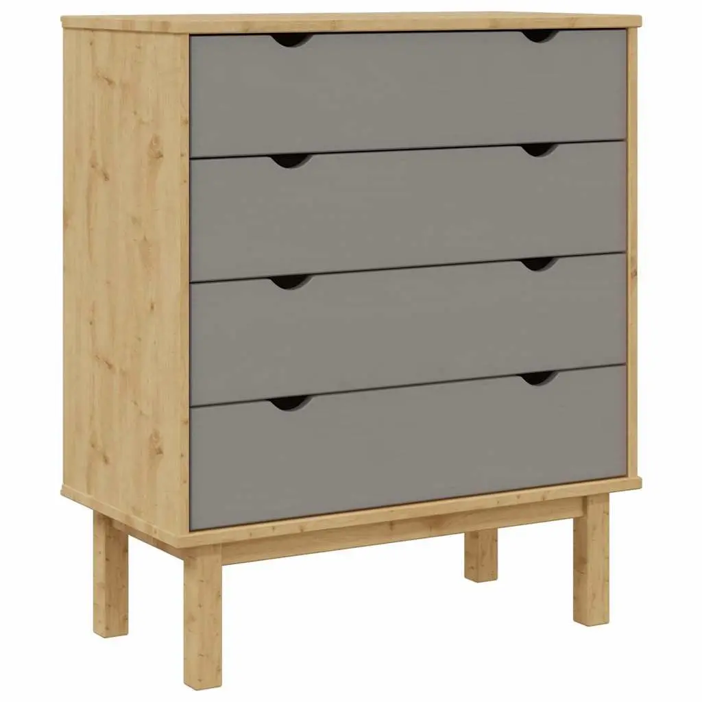 Drawer Cabinet Solid Pine Wood 76.5 x 39.5 x 90 cm Grey Scandinavian Storage