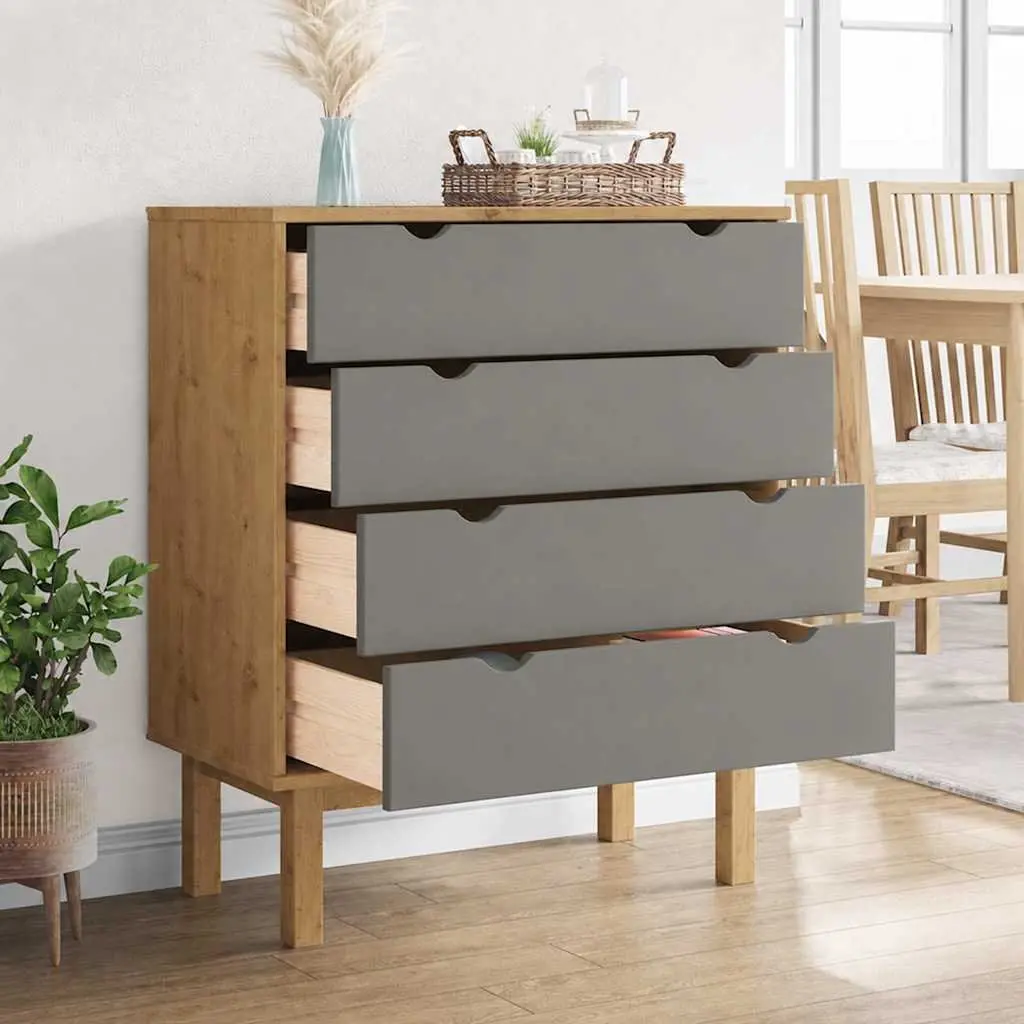 Drawer Cabinet Solid Pine Wood 76.5 x 39.5 x 90 cm Grey Scandinavian Storage