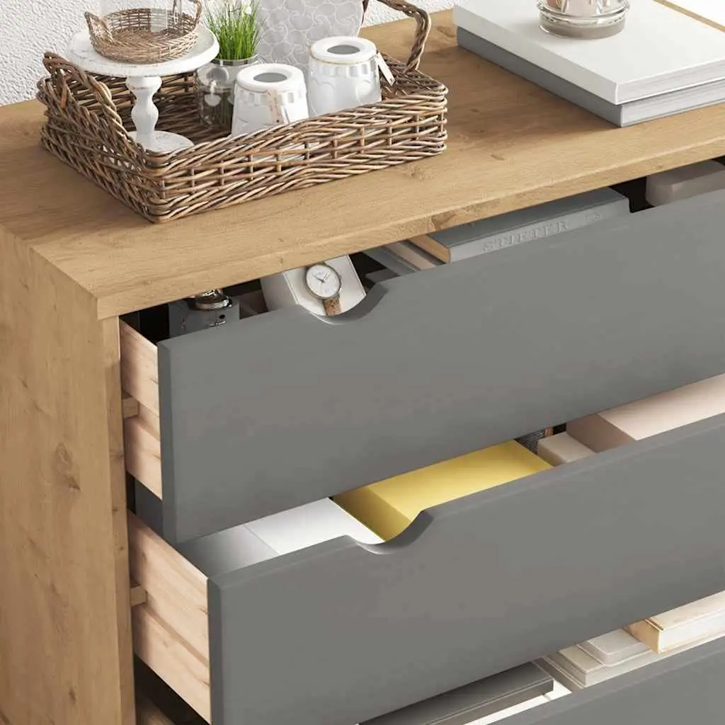 Drawer Cabinet Solid Pine Wood 76.5 x 39.5 x 90 cm Grey Scandinavian Storage
