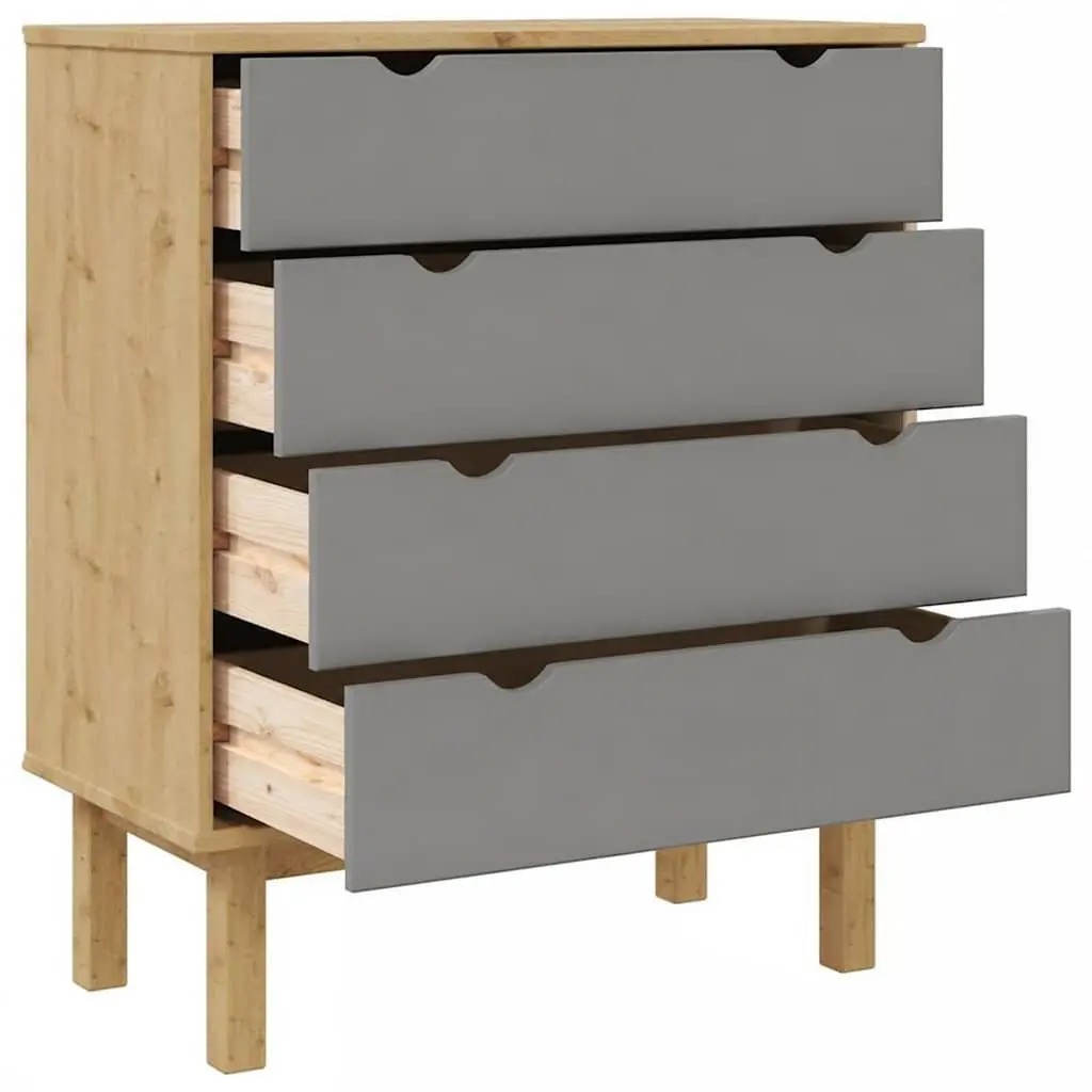 Drawer Cabinet Solid Pine Wood 76.5 x 39.5 x 90 cm Grey Scandinavian Storage