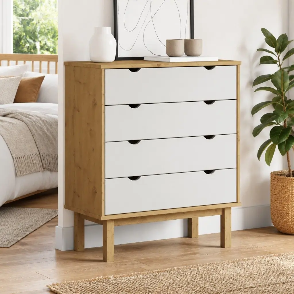 Drawer Cabinet Chest of Drawers Brown & White 76.5x39.5x90cm Solid Pine Wood