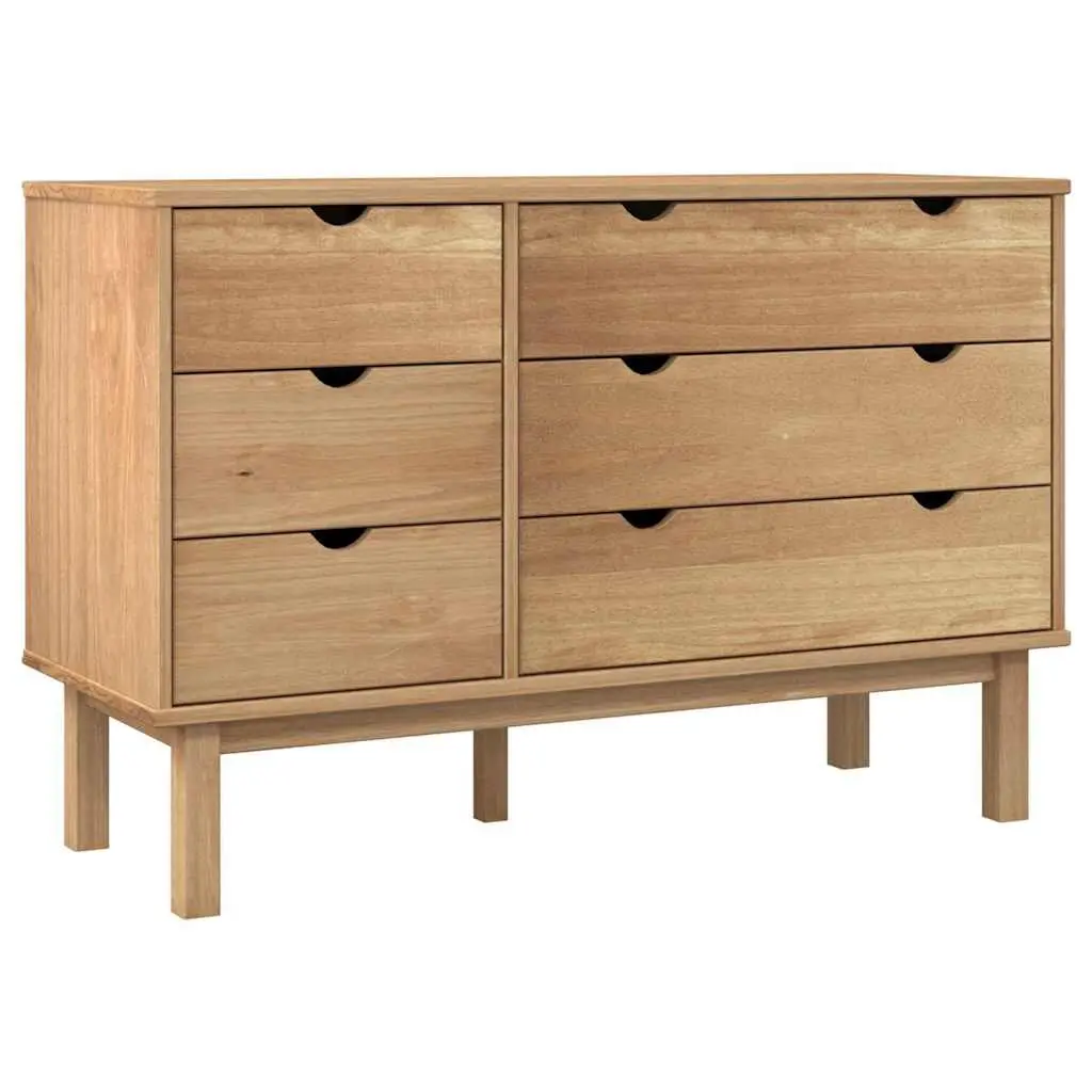 Drawer Cabinet 6 Drawers Solid Pine Wood Storage Chest Brown Scandinavian Style