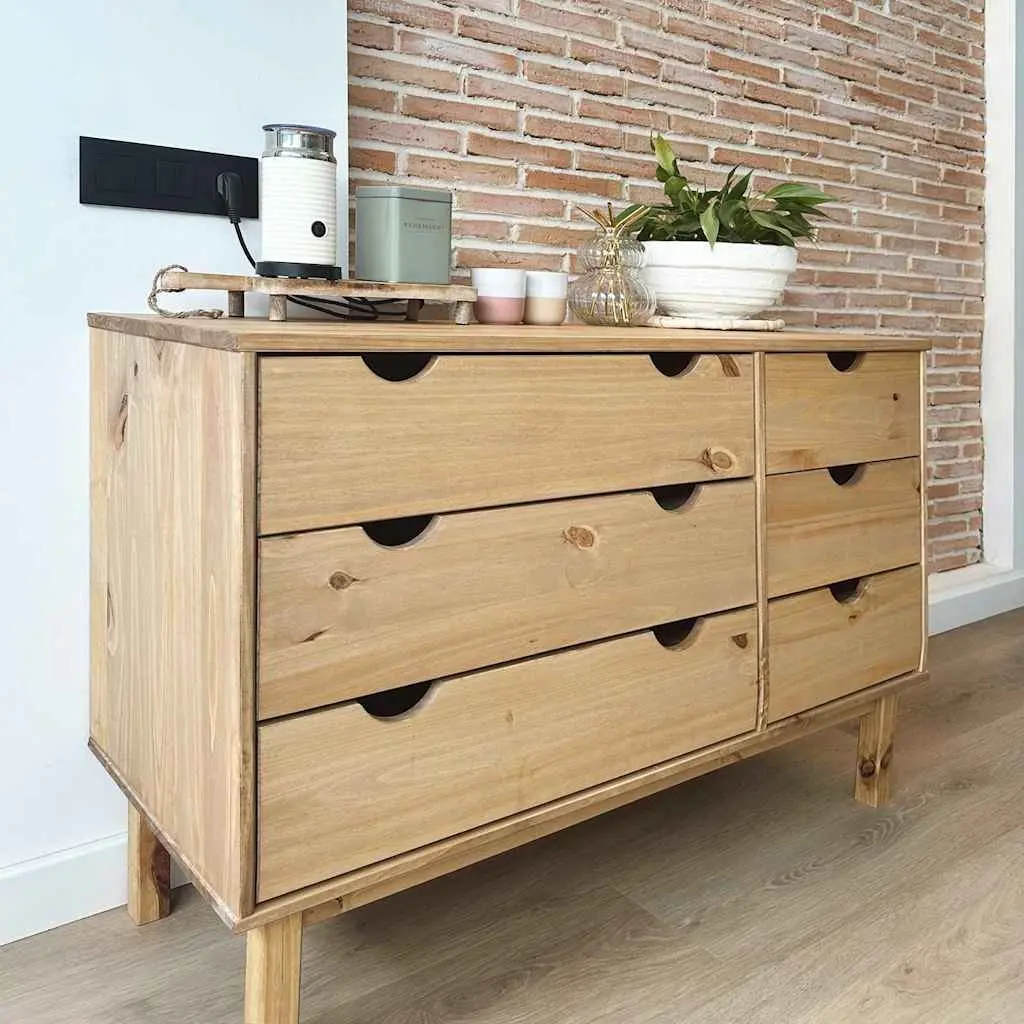 Drawer Cabinet 6 Drawers Solid Pine Wood Storage Chest Brown Scandinavian Style
