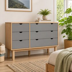 Stylish Grey Solid Pine Wood Drawer Cabinet with 6 Drawers