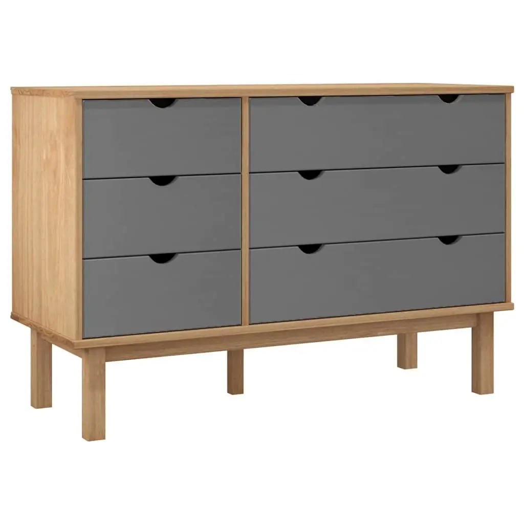 Grey Solid Pine Wood Drawer Cabinet with 6 Drawers