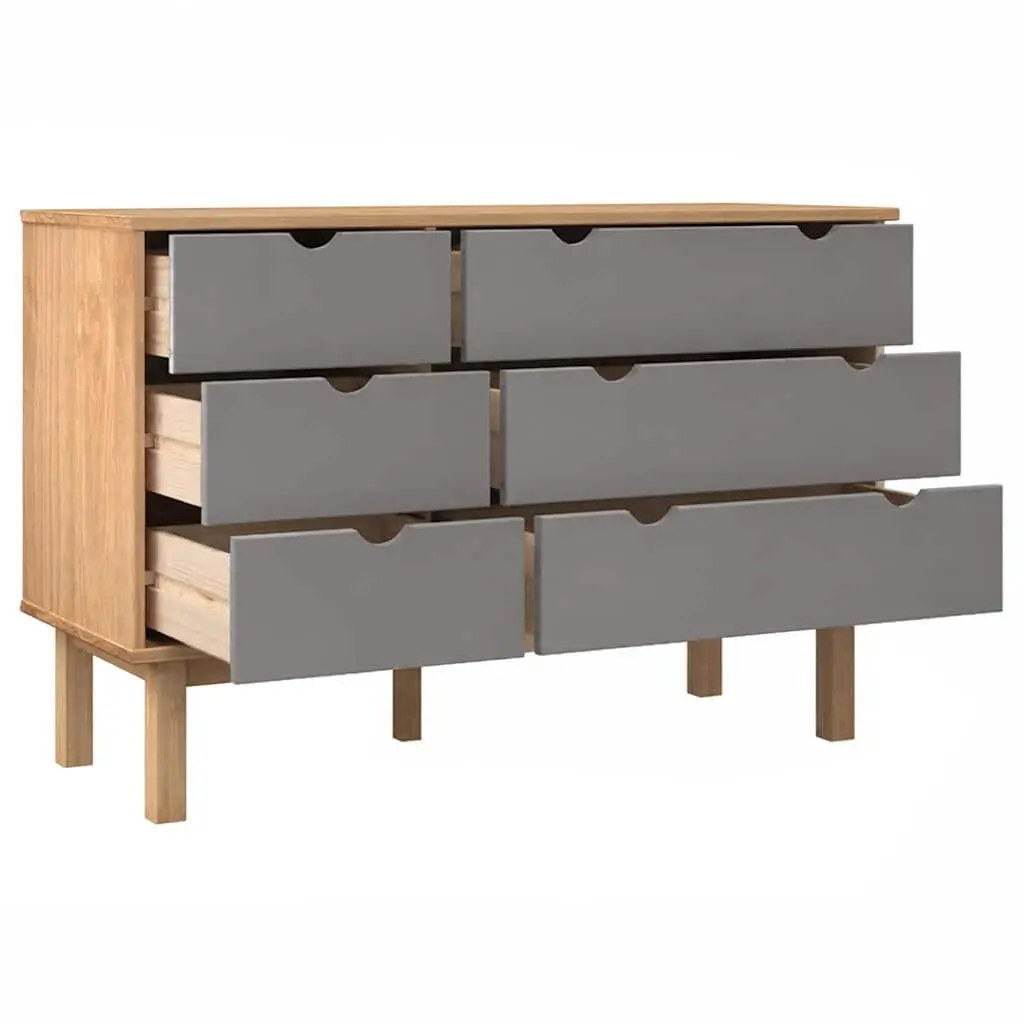 Grey Solid Pine Wood Drawer Cabinet with 6 Drawers