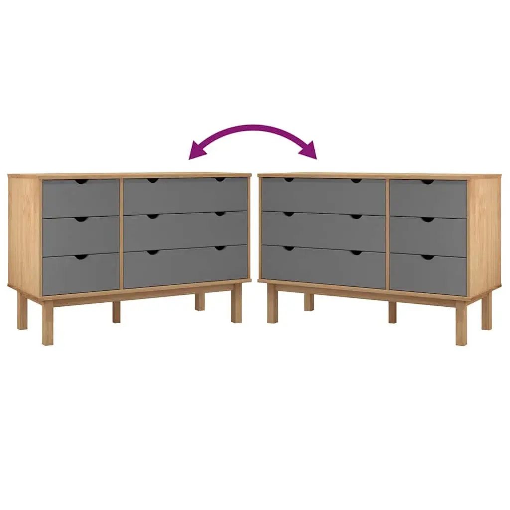 Grey Solid Pine Wood Drawer Cabinet with 6 Drawers