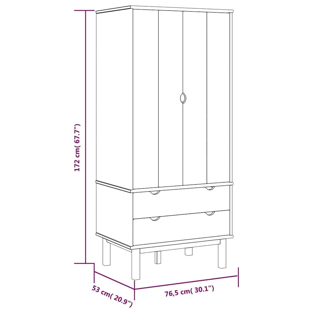 Wooden Wardrobe Storage Cabinet 76.5x53x172cm Solid Pine Scandinavian Design