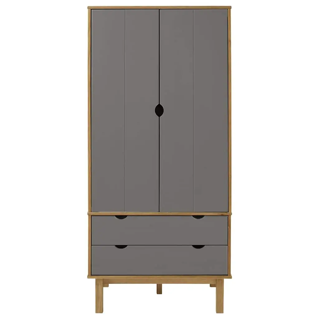 Grey Solid Wood Pine Wardrobe with Drawers 76.5x53x172cm