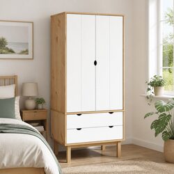 Scandinavian Style Wooden Wardrobe with 2 Drawers