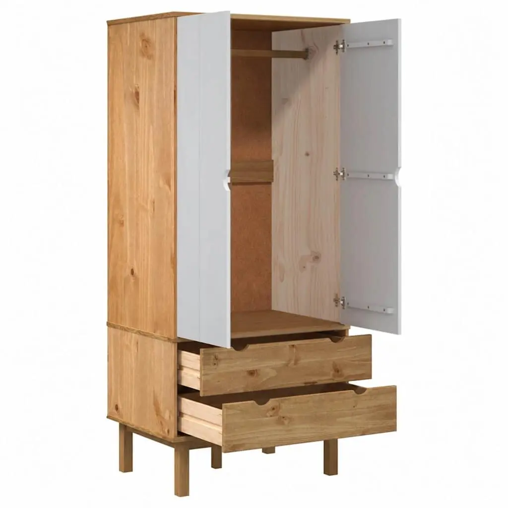 Wardrobe Solid Pine Wood 76.5x53x172 cm Brown and White 2 Drawers Storage Closet