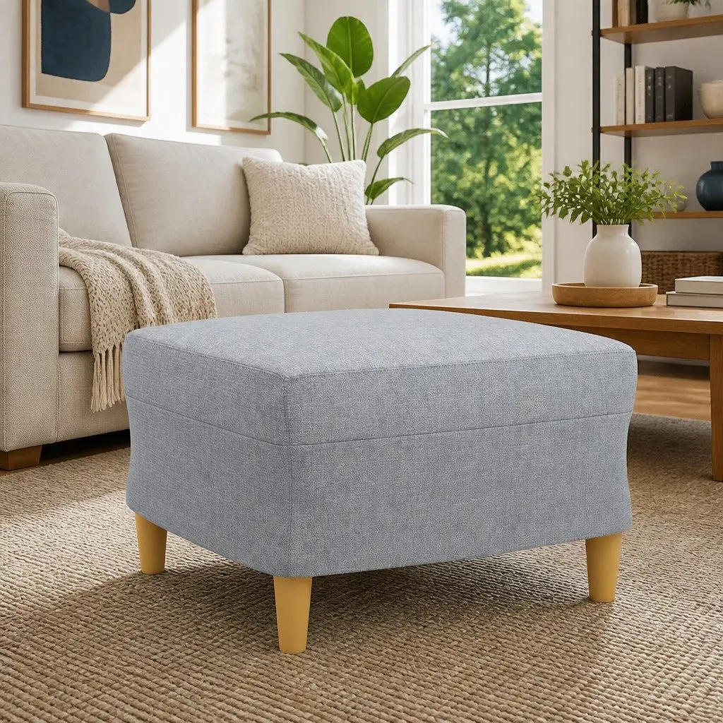 Light Grey Fabric Footstool 60x50x41 cm
