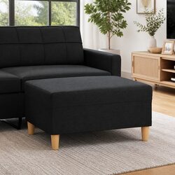 Sturdy Black Fabric Footstool Ottoman for Living Rooms