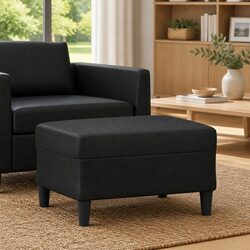 Footstool Black Faux Leather Furniture Rest Ottoman Seat Living Room Sofa