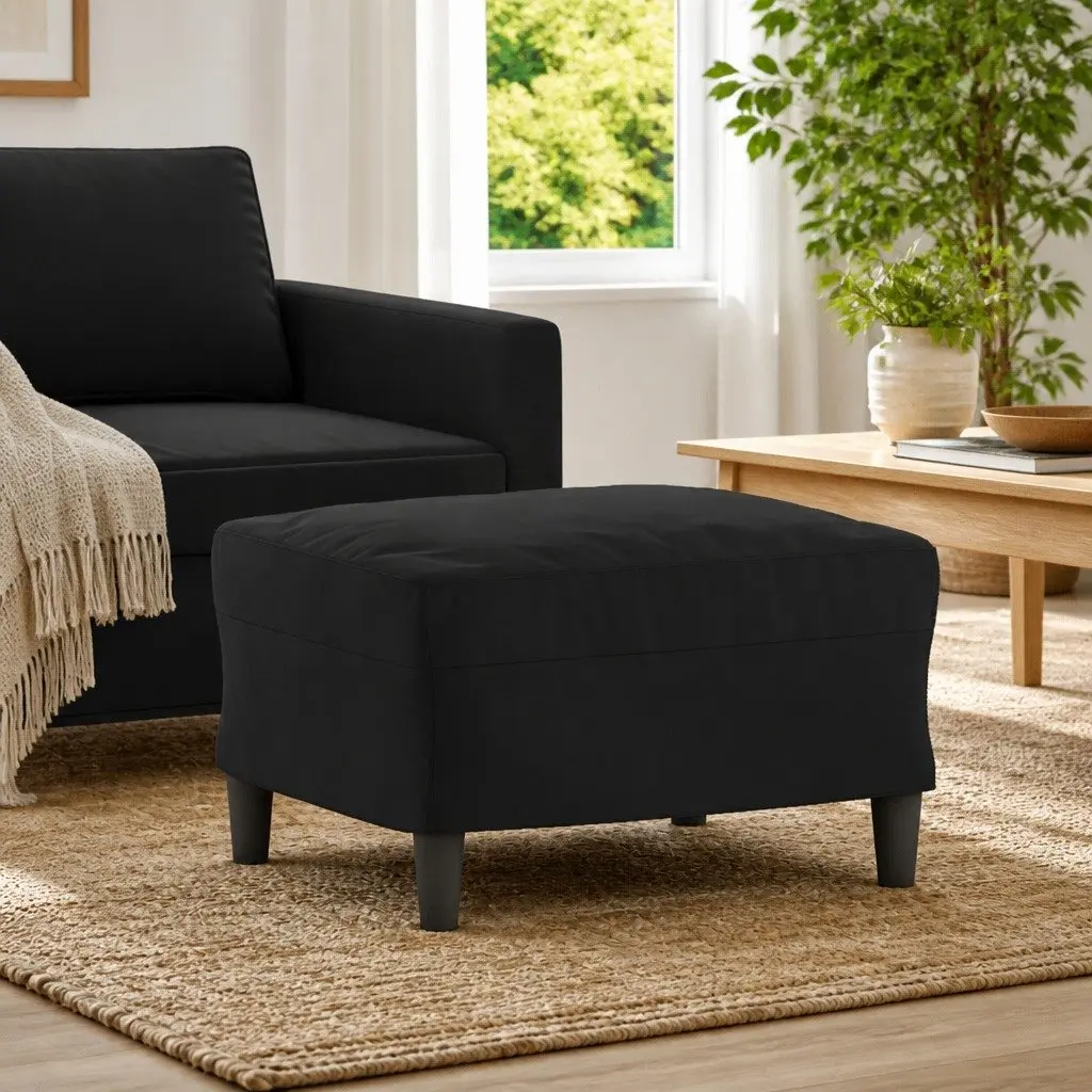 Black Velvet Footstool with Sturdy Build