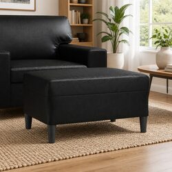 Compact Black Faux Leather Footstool for Modern Living