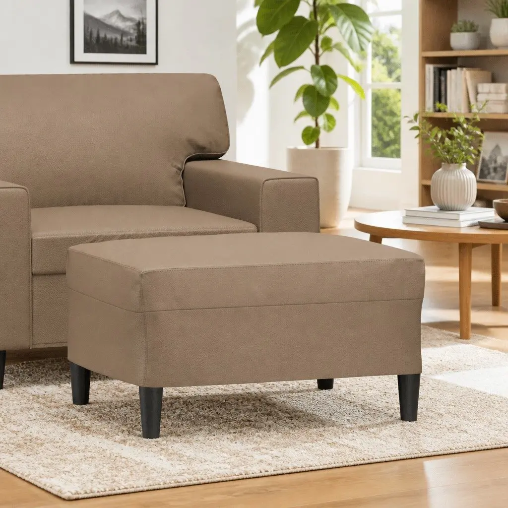 Brown Faux Leather Footstool Ottoman