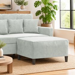 Compact Light Grey Velvet Footstool with Sturdy Frame