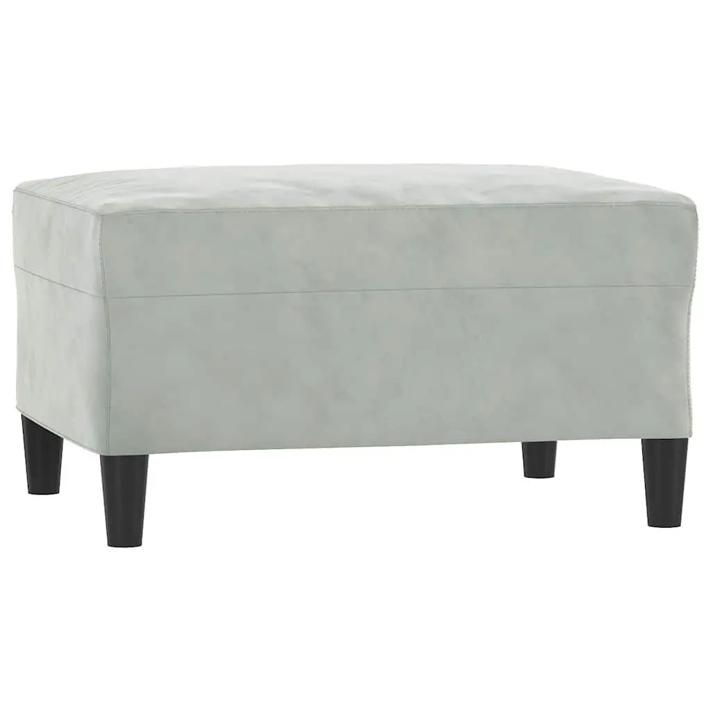 Light Grey Velvet Footstool with Sturdy Frame