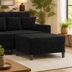 Compact Black Velvet Footstool with Sturdy Frame