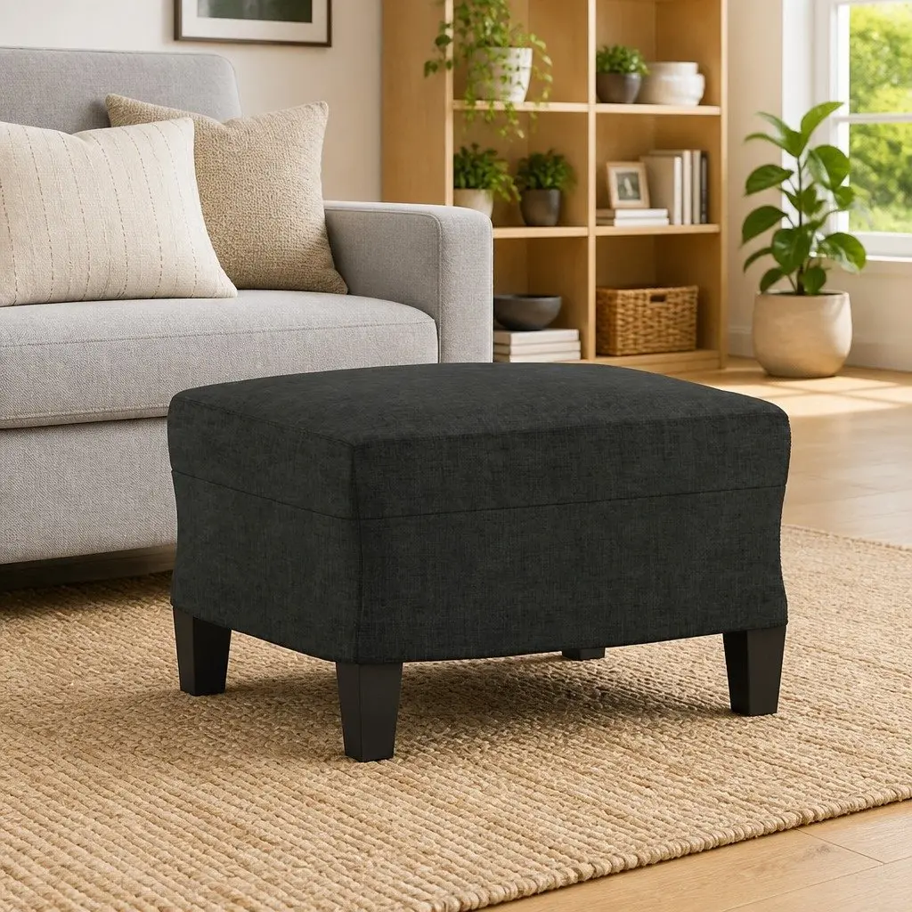 Black Footstool with Sturdy Plywood Frame