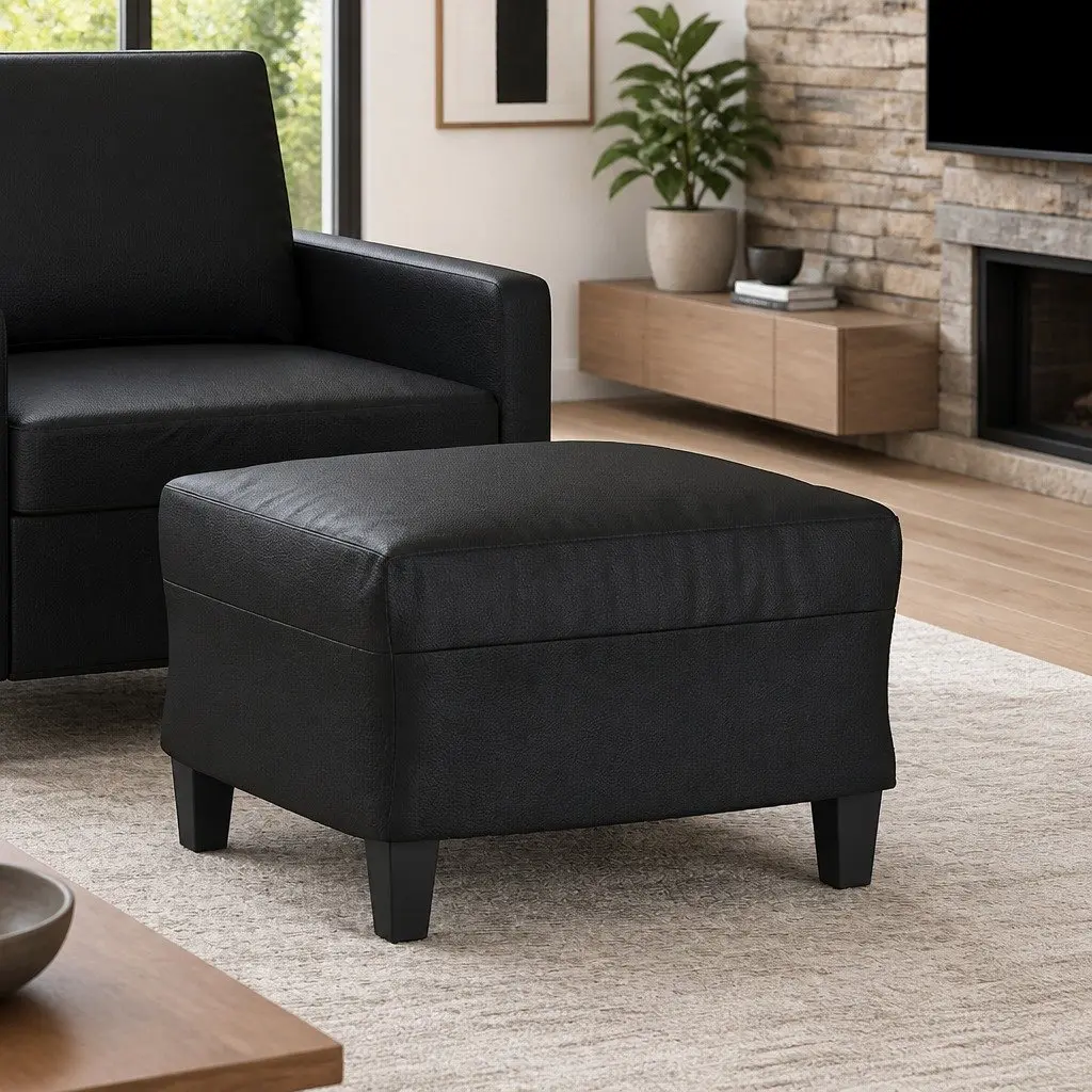 Black Faux Leather Ottoman Footstool for Living Areas