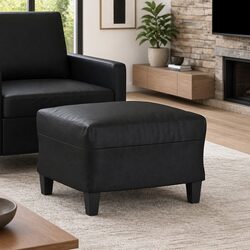 Durable Black Faux Leather Ottoman Footstool for Living Areas