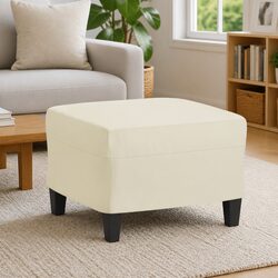 Compact Cream Faux Leather Ottoman with Sturdy Build