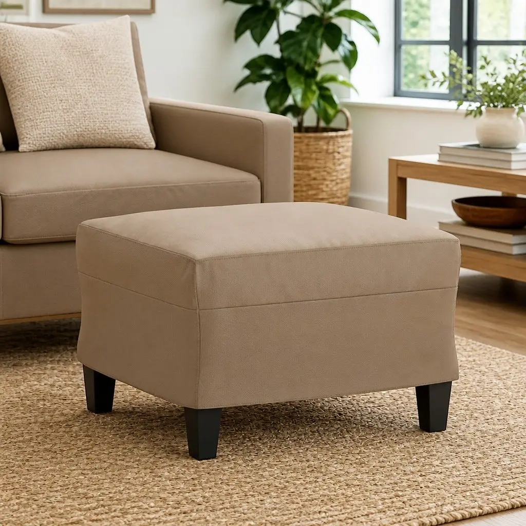 Footstool Ottoman Brown Faux Leather Compact Modern Living Room Furniture Seat