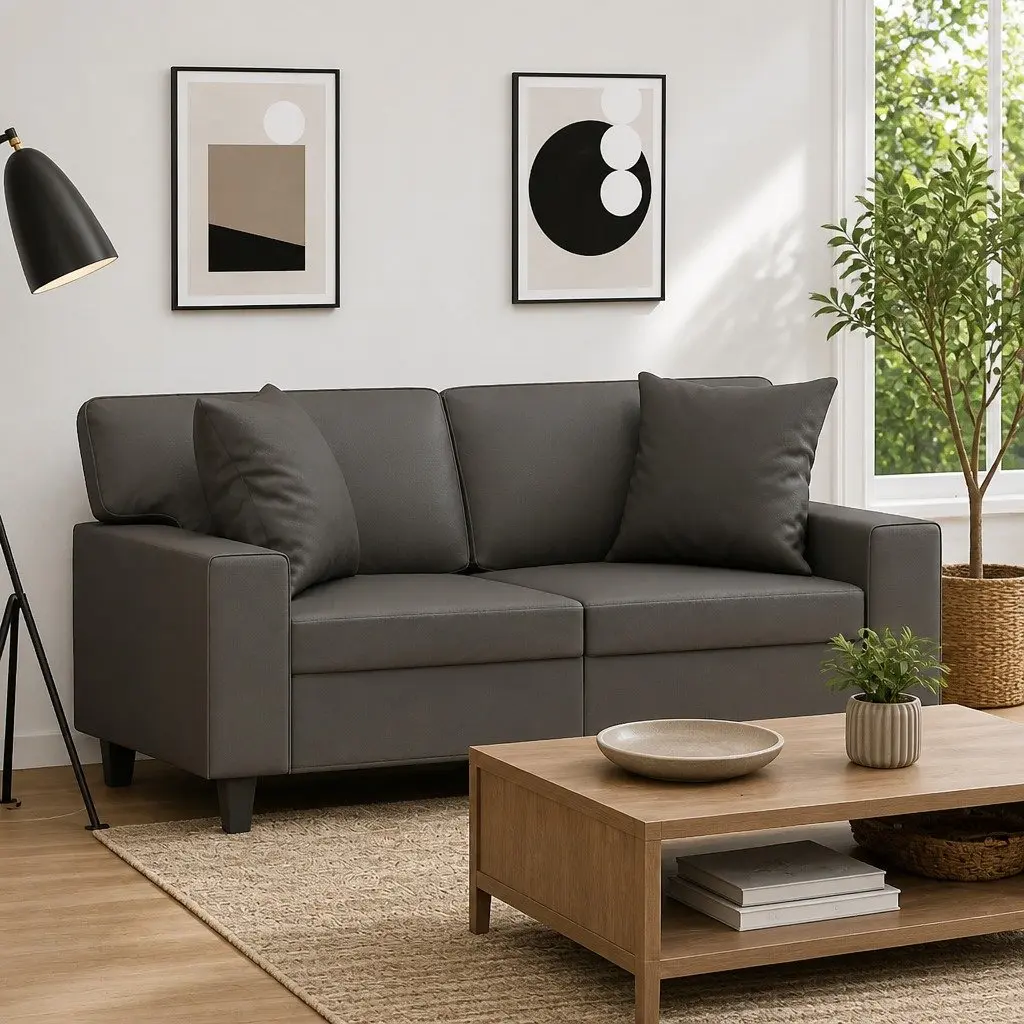 Grey Faux Leather Throw Pillows 40x40 cm