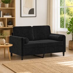 Stylish Black Velvet Cylinder Bolster Pillows - 2 pcs