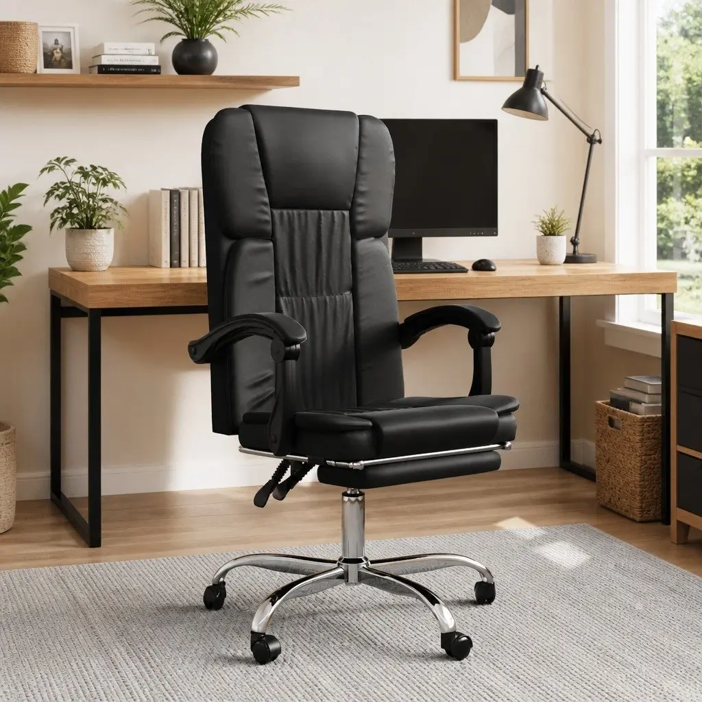 Black Faux Leather Reclining Office Chair