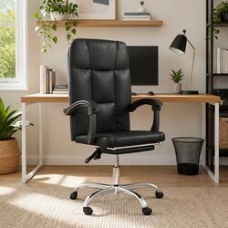 Stylish Reclining Office Chair in Black Faux Leather