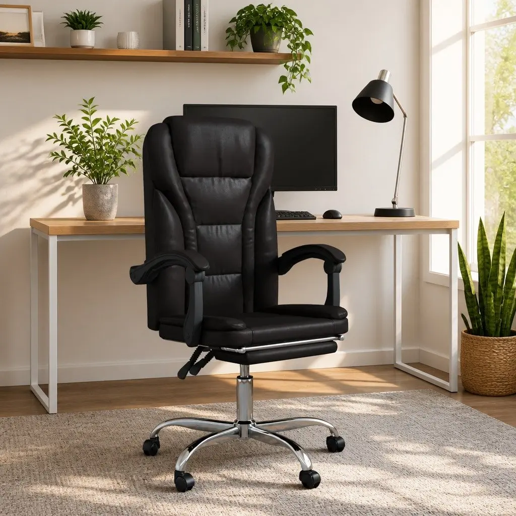 Reclining Office Chair in Black Faux Leather