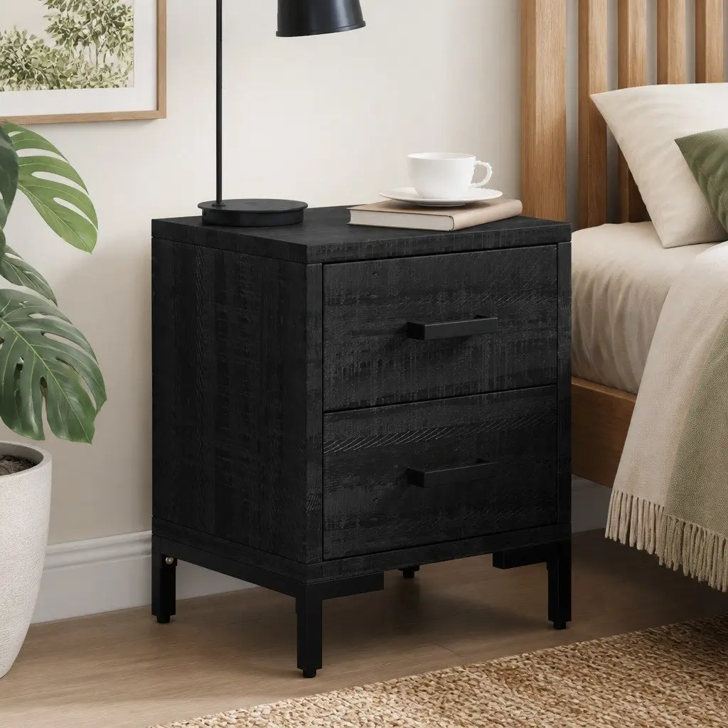 Black Bedside Cabinet 36x30x45 cm Solid Pinewood