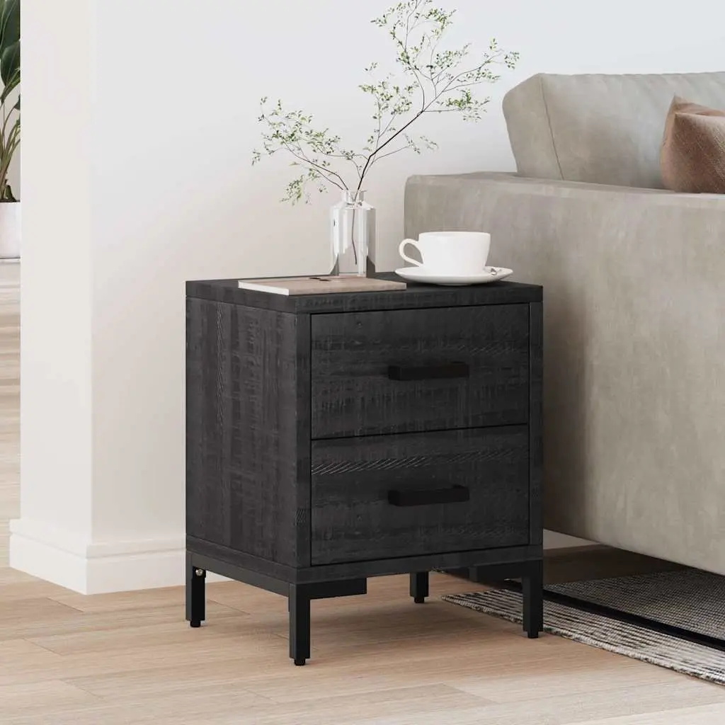 Black Bedside Cabinet 36x30x45 cm Solid Pinewood