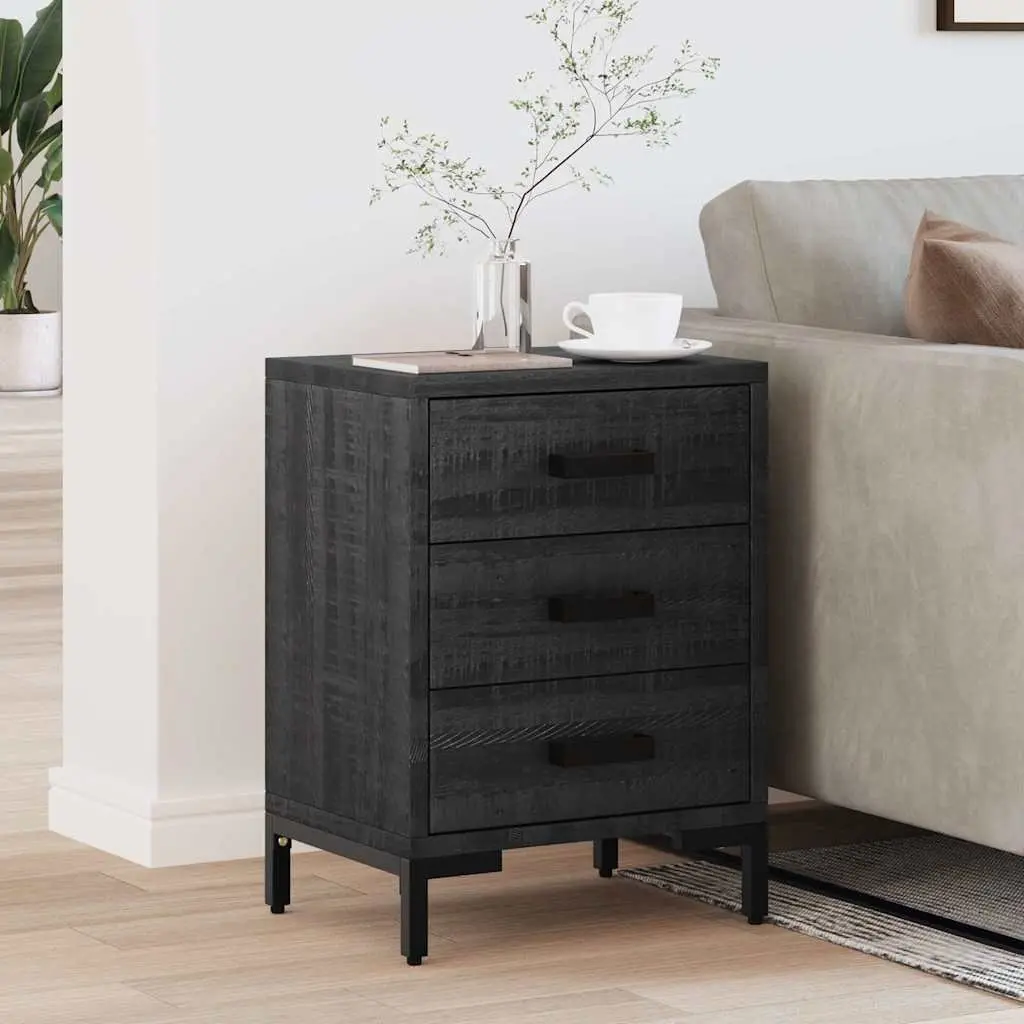 Bedside Cabinet Solid Pinewood Black 40x30x55 cm Storage Drawer