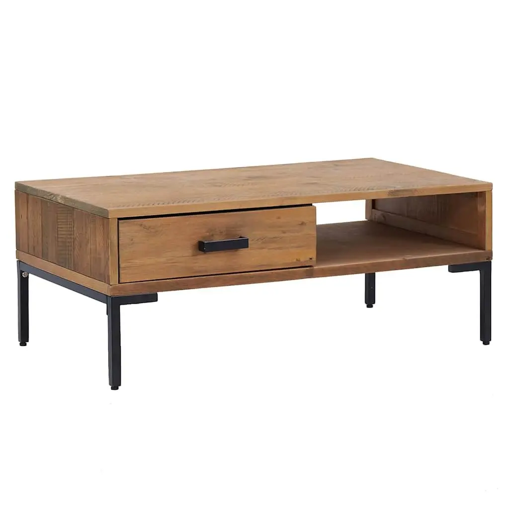 Wooden Coffee Table with Storage Drawer and Open Shelf