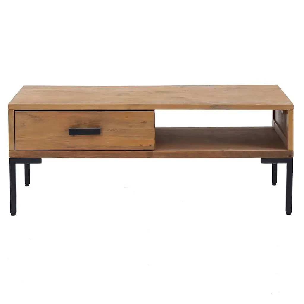 Wooden Coffee Table with Storage Drawer and Open Shelf
