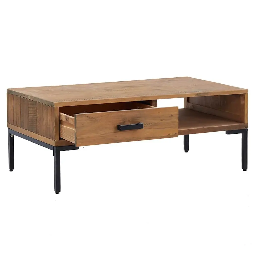 Wooden Coffee Table with Storage Drawer and Open Shelf