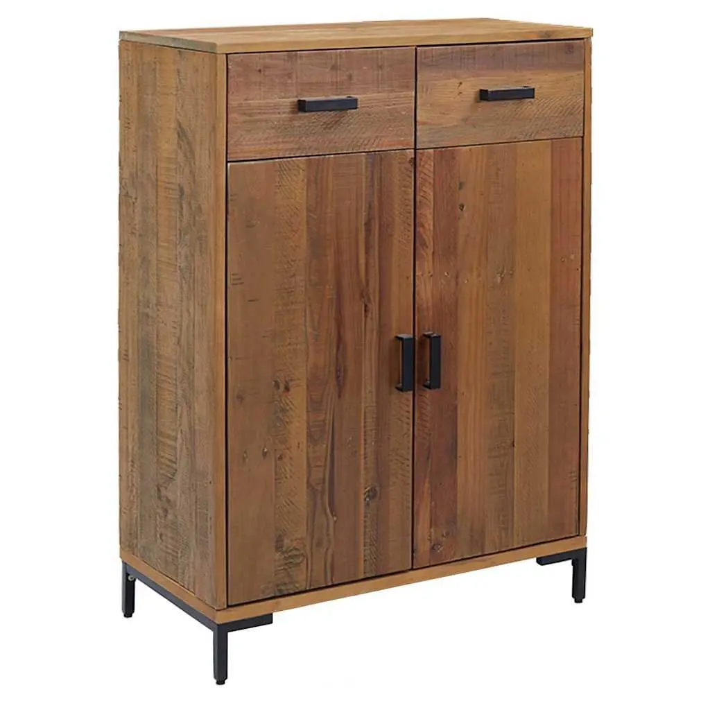 Solid Pinewood Shoe Rack with 2 Drawers, 75x40x110 cm