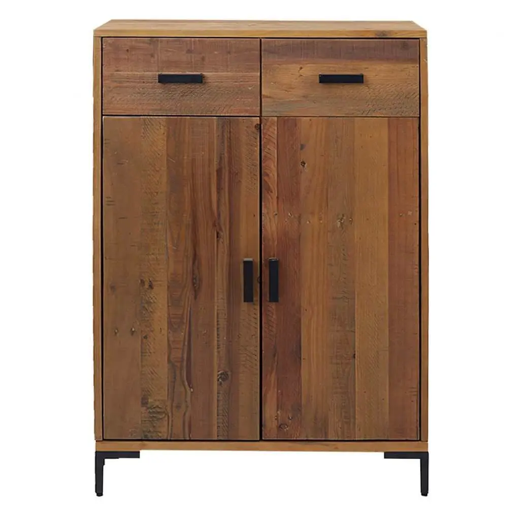Solid Pinewood Shoe Rack with 2 Drawers, 75x40x110 cm