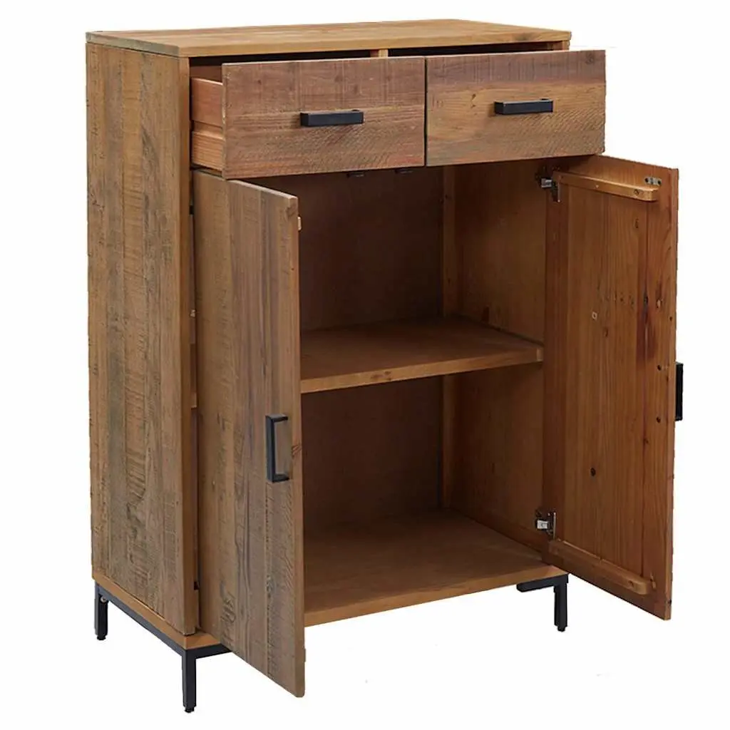 Solid Pinewood Shoe Rack with 2 Drawers, 75x40x110 cm