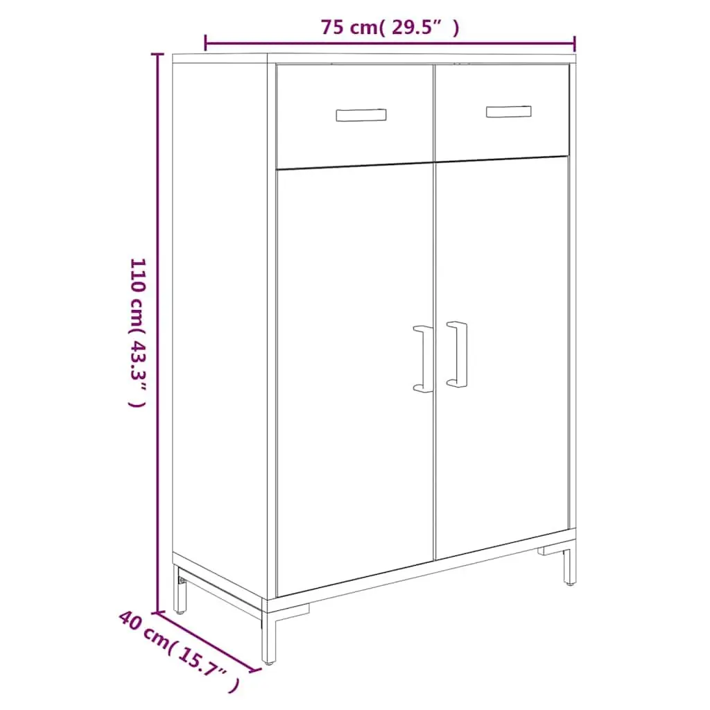 Solid Pinewood Shoe Rack with 2 Drawers, 75x40x110 cm