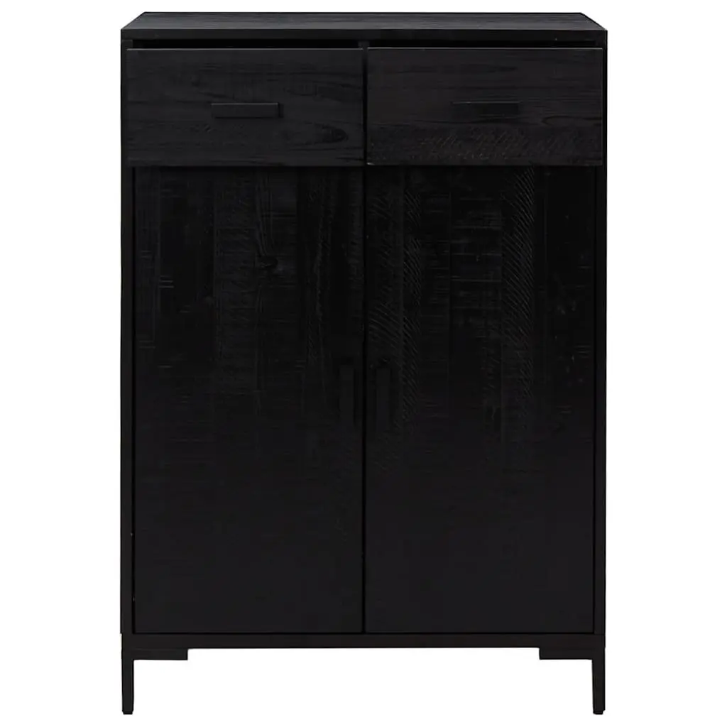 Shoe Rack Solid Pinewood 75x40x110 cm Black with 2 Drawers and 2 Compartments
