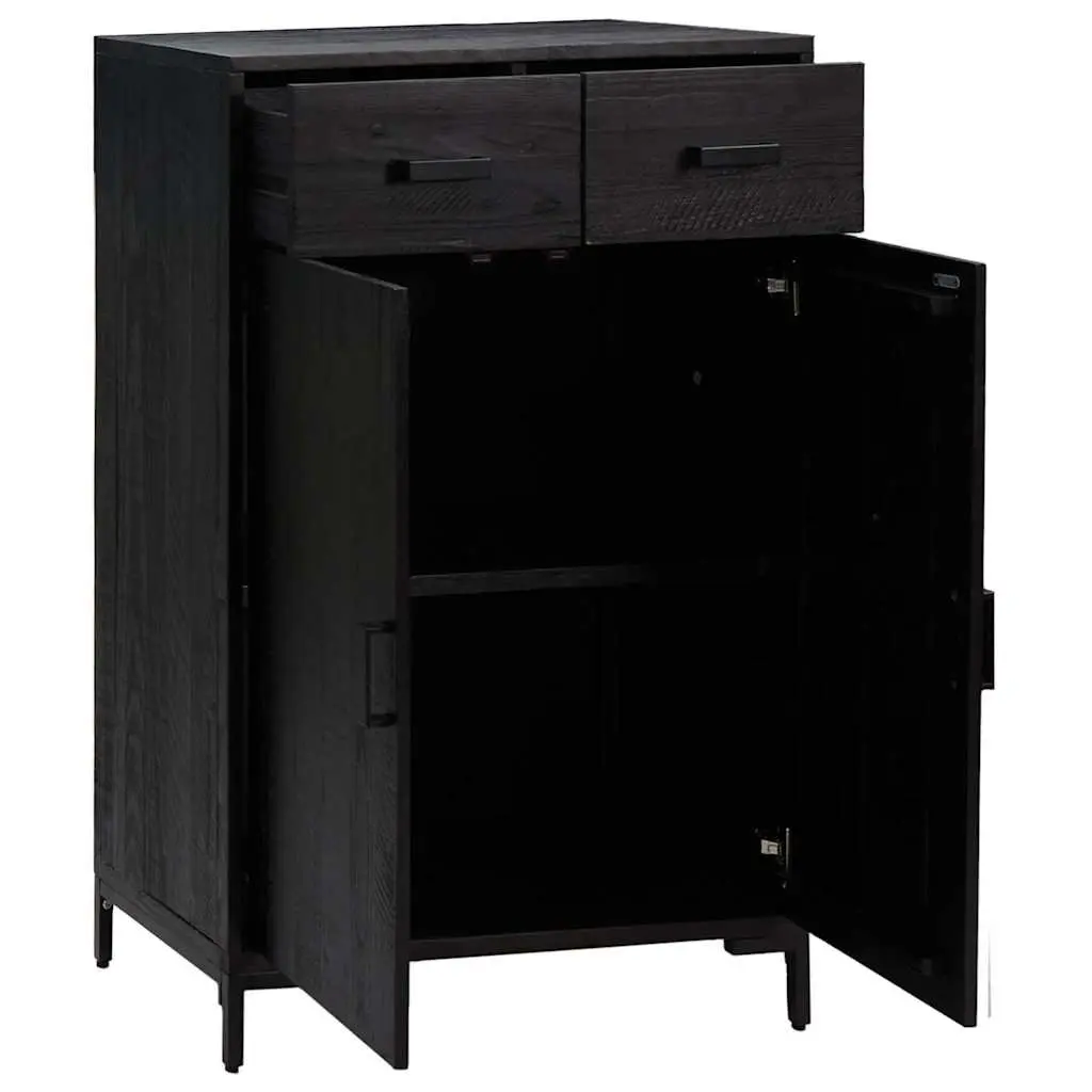 Shoe Rack Solid Pinewood 75x40x110 cm Black with 2 Drawers and 2 Compartments