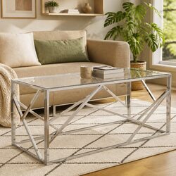 Stylish Coffee Table with Tempered Glass and Stainless Steel Frame