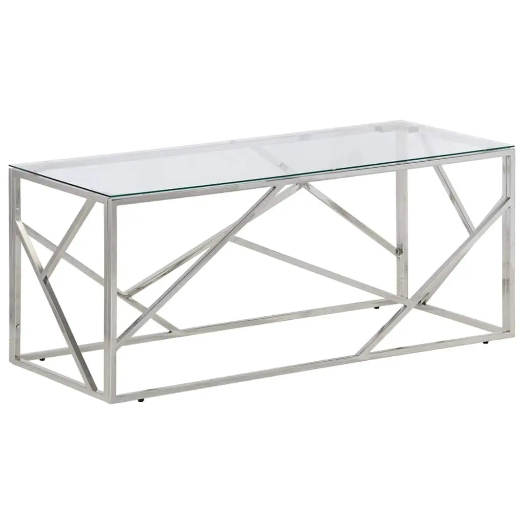 Coffee Table with Tempered Glass and Stainless Steel Frame